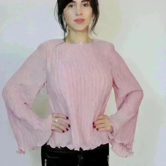 Pink Flowy Sleeve Open Back Blouse Summer - Picture 1 of 4